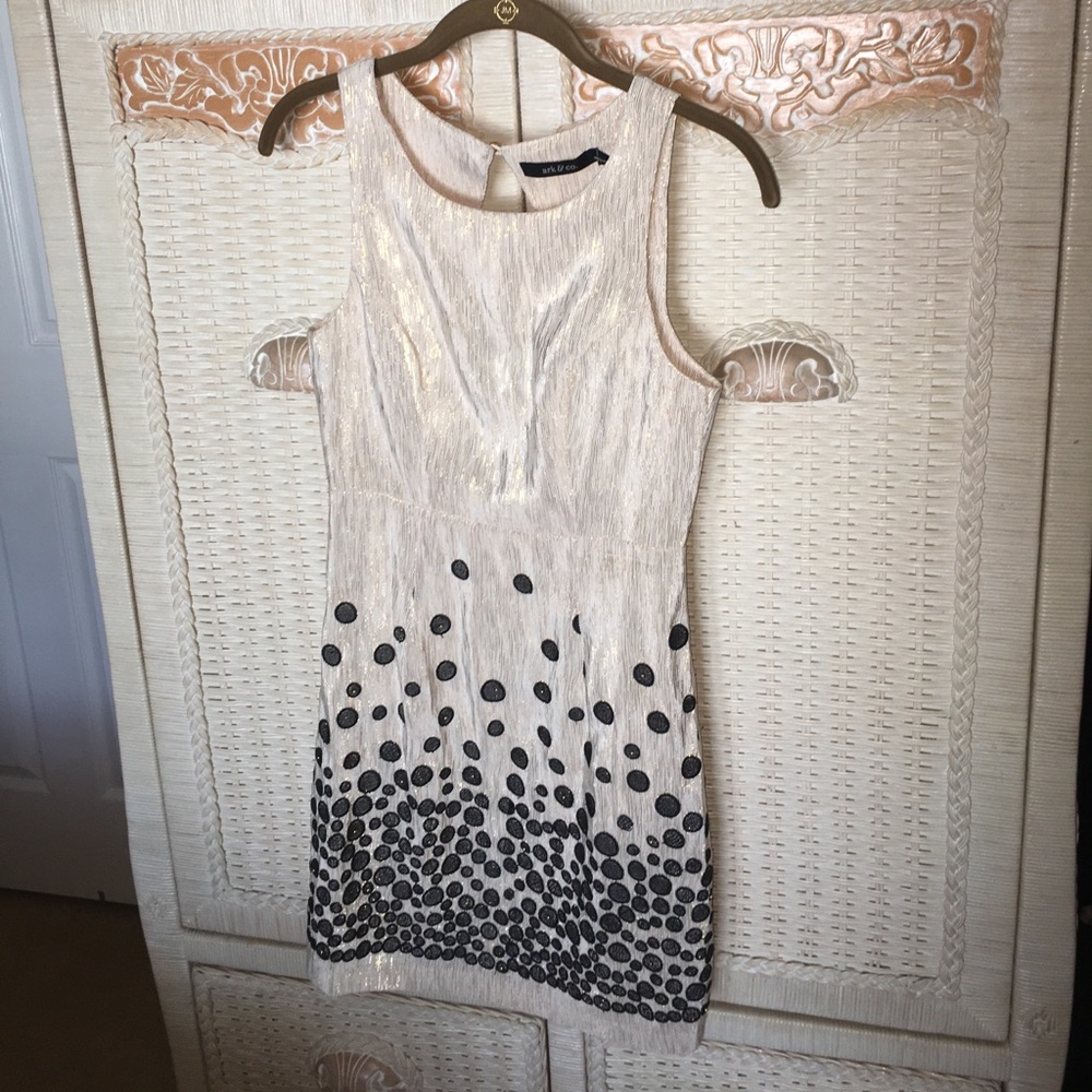 Ark & Co Cream and Black Polka Dot Mini Dress, XS